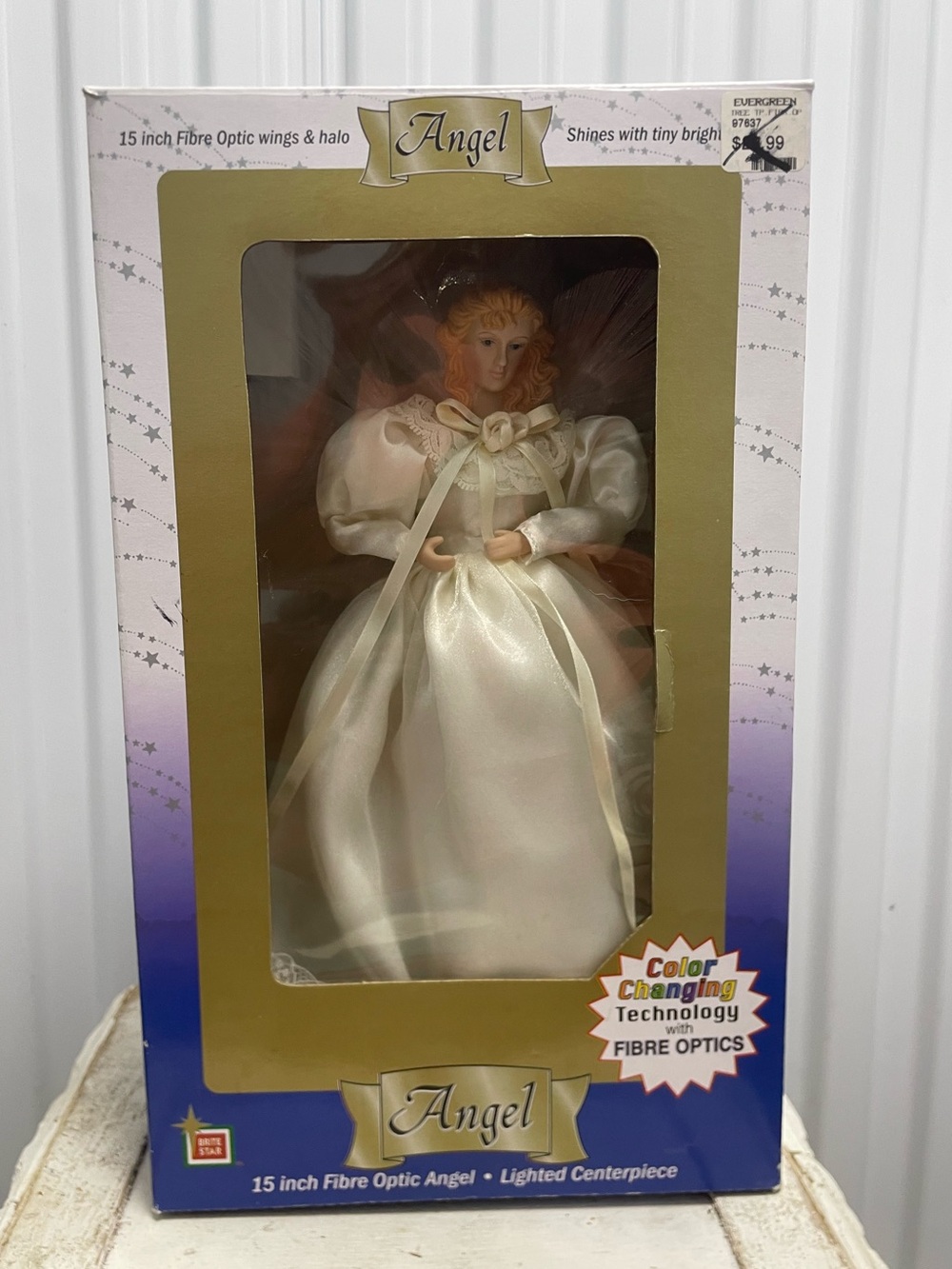15" Vintage Fiber Optic Angel Christmas Tree Topper
